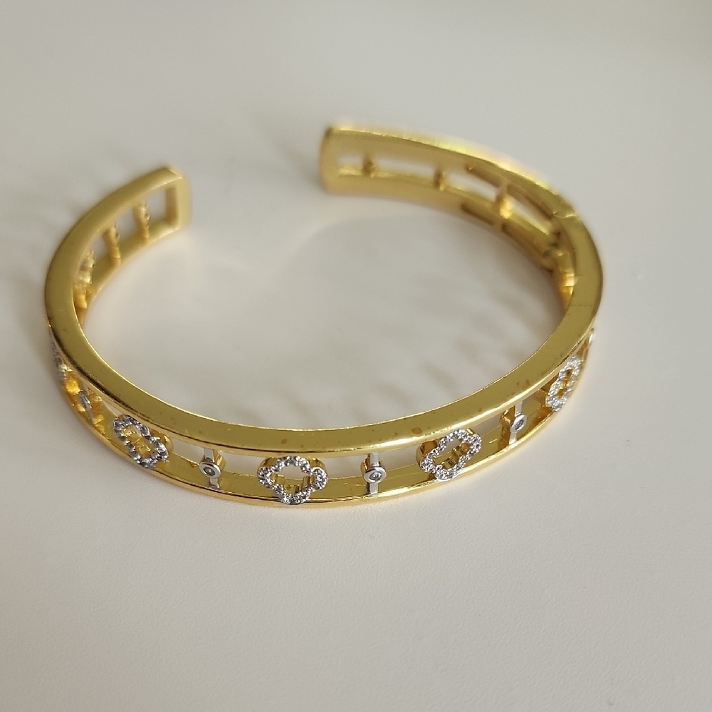 Gold and Silver Cuff Bracelet with Crystal Accents